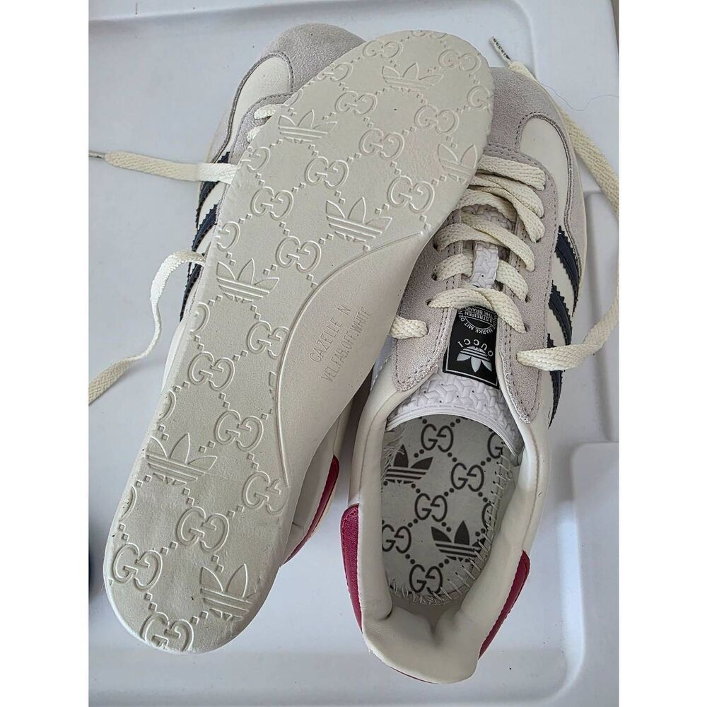 Adidas x GUCCI Gazelle Women's Sneakers-White, Blue, Red, and Tan Size 7 - Picture 11 of 11